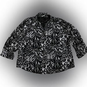 💥MILANO Woman Blouse Lined Animal Print Button Up Collar 3/4 Sleeve 3X
